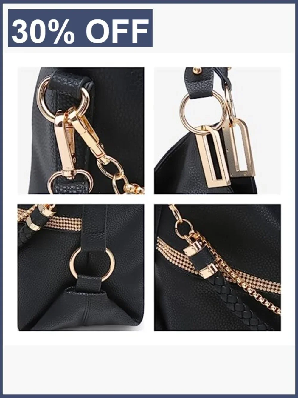 Vegan Leather Hobo Bag Shoulder Purse Rhinestone Tote Handbag Ladies